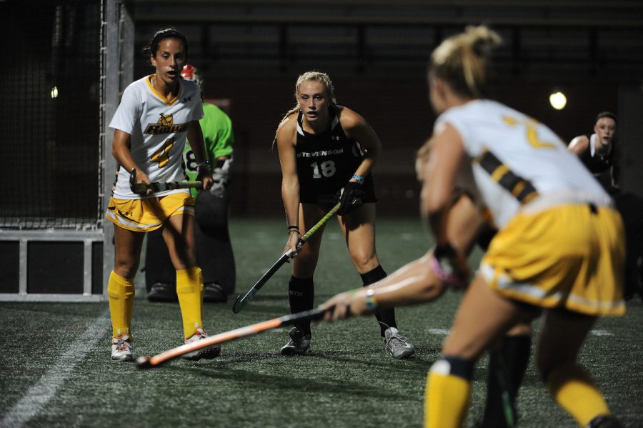 Stevenson+field+hockey+kept+it+close+in+their+2-1+loss+to+the+Profs+of+Rowan+Tuesday+night+at+Mustang+Stadium+in+Owings+Mills.