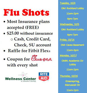 Flu shots will be available on the following dates and times. 