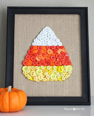 Candy corn button art is perfect for fall decor. (Photo from repeatcrafterme.com)