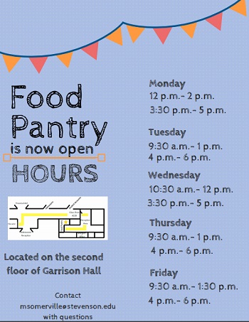 The student food pantry flyer, including location and hours of operation. 