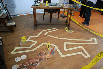 A crime scene set for students to solve the mystery (Photo courtesy of La Police Scientifique)