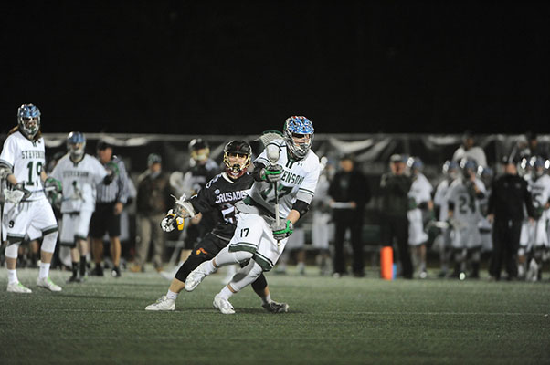 Stevenson mens lacrosse hosted Alvernia for the home opener Wednesday night at Mustang Stadium in Owings Mills where the Mustangs trampled the Crusaders 29-1.