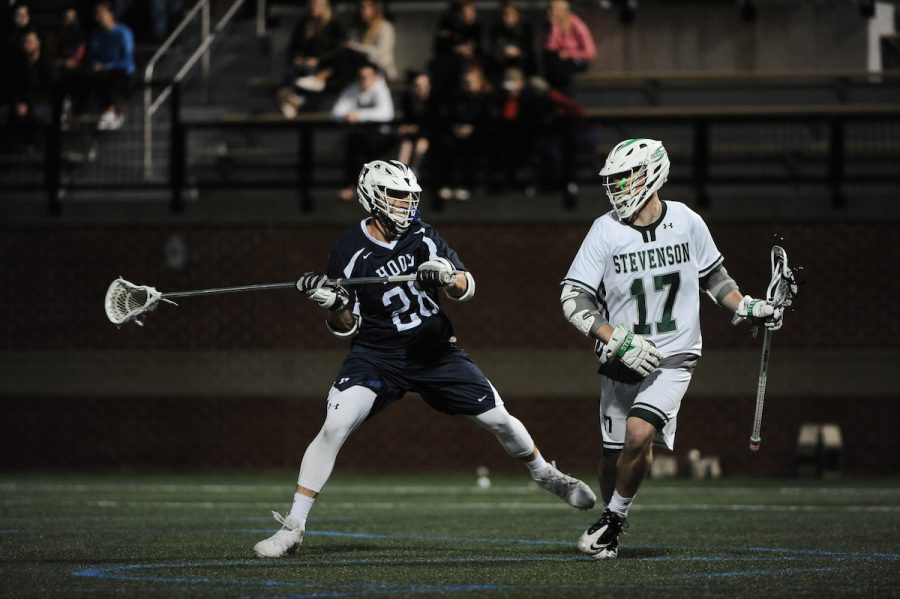 Stevenson+mens+lacrosse+played+their+second+game+in+as+many+days+Wednesday+night+when+they+hosted+the+Hood+Blazers+at+Mustang+Stadium+in+Owings+Mills.