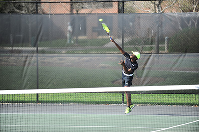 Sophomore Peter Appiah goes up against Alvernia. (Photo by Sabina Moran)