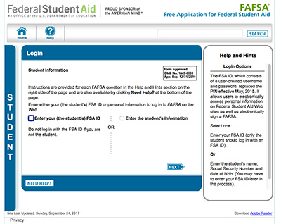 FAFSA open as of Oct. 1