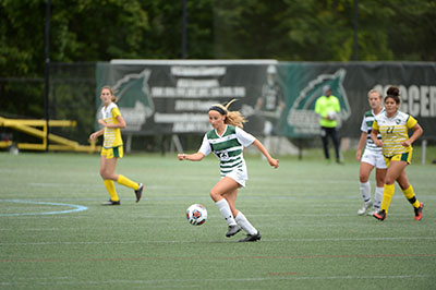 Stevenson women's soccer shuts out the Monarchs in their home opener on Friday night at Mustang Stadium in Owings Mills, garnering new head coach Tati Korba her first win.