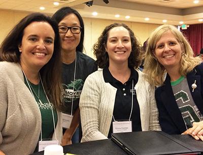 From left to right: Erika Dumke, Carrie Holzmeister, Emma Coomes, and Tess Gillis are just a few of the coaches offering students assistance during their first year at Stevenson. (photo from Office of Student Success Twitter)