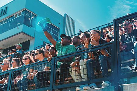 Fans are shown cheering for the Mustangs at the 2017 Homecoming football game against Albright College in Mustang Stadium. (Photo from SU Flickr)