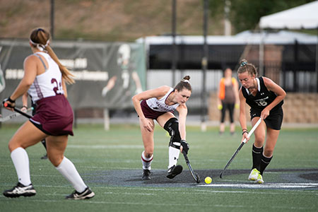 Stevenson field hockey was shut out by Washington College on Saturday evening, falling 2-0 at Mustang Stadium on Owings Mills.