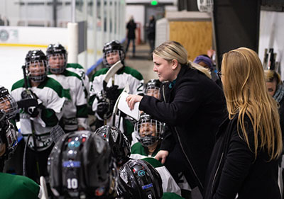 Stevensons womens ice hockey grabbed their first win on the season with a 2-0 win over New England College Saturday afternoon at Reisterstown Sportsplex.