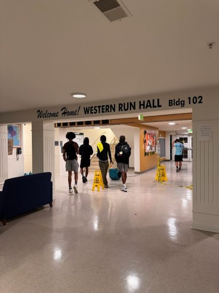 Western Run Hall residents return to their dormitories after the flooding on the south side was repaired.