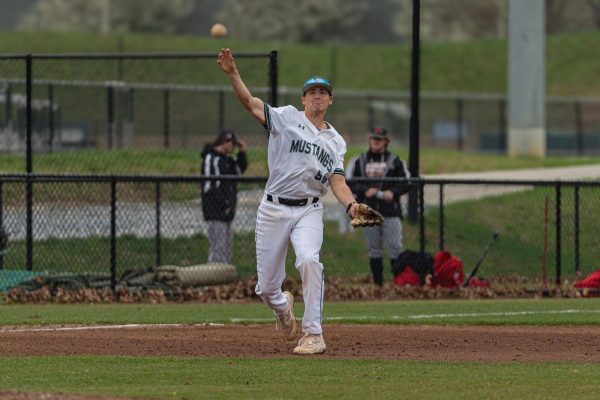 Brandon Perillo (No. 50) makes a play from third base. Perillo recorded his 100th career hit in game one of the series against York