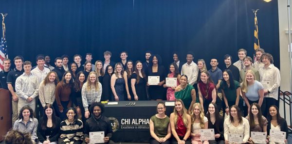 Stevenson University student athletes celebrate being inducted into Chi Alpha Sigma 